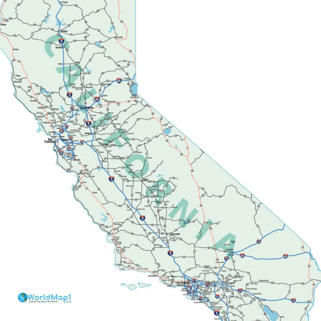 Carte des autoroutes de l'État en Californie